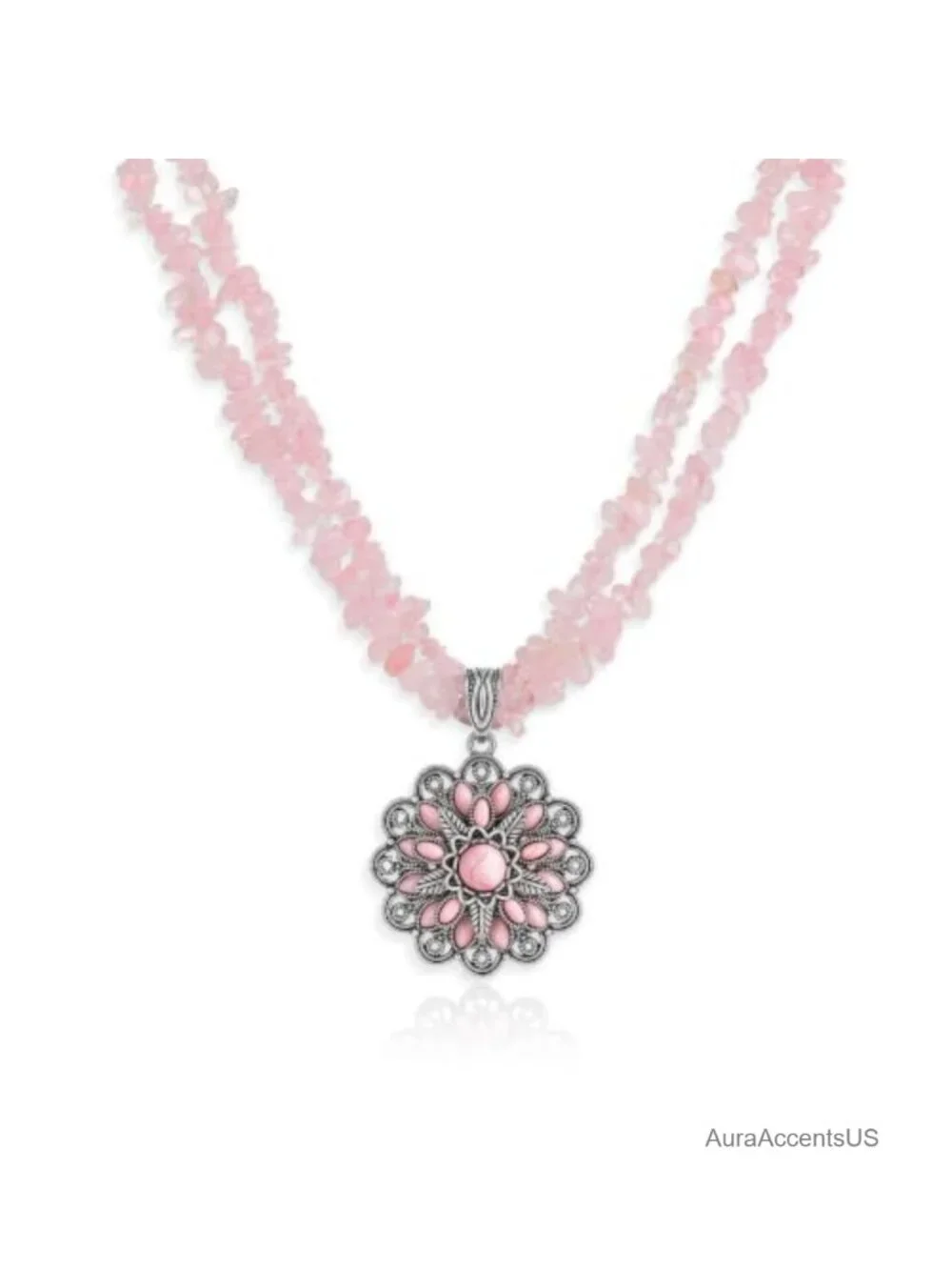 Floral Pendant Turquoise Chip Bead Layered Necklace for Women Boho Western